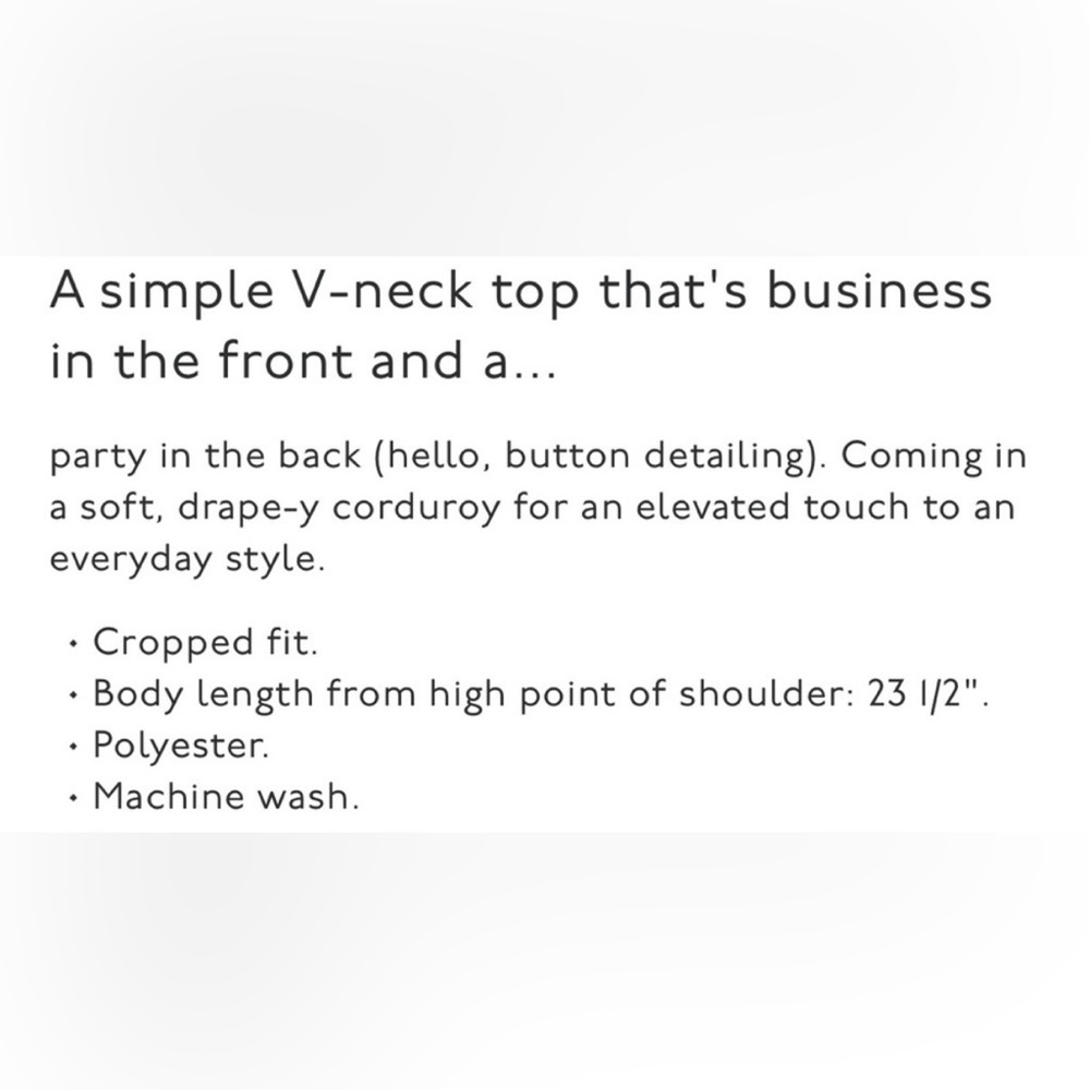 Madewell Collette Drapey Corduroy V Neck Top - Picture 7 of 10